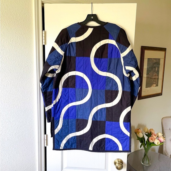 Haptic Lab Snake Path Quilt Coat Organic Cotton Blue Black Large EUC - Picture 7 of 10